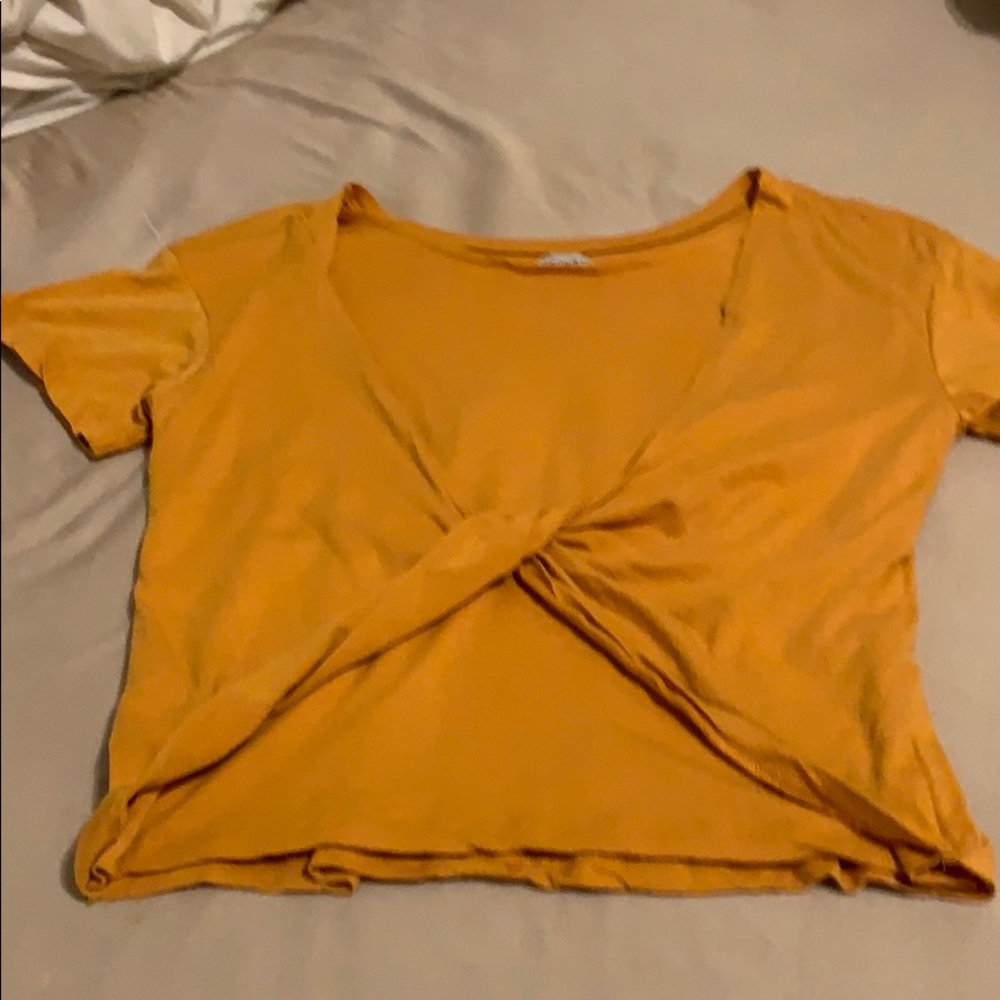 mustard crop top, detailed back